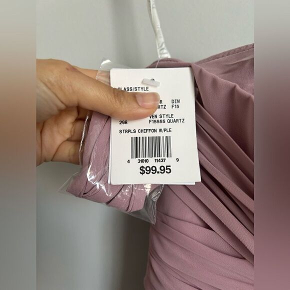 NWT David’s Bridal Strapless Chiffon Gown in Quartz - Picture 10 of 13